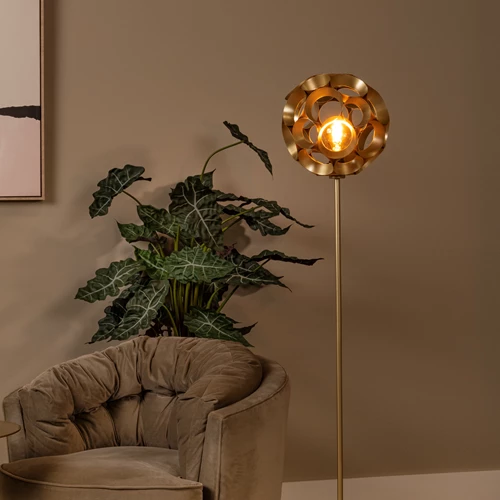 Lucide HANNELORE - Lampadaire - Ø 30 cm - 1xE27 - Or Mat / Laiton - ambiance 1